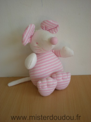 Doudou Souris Bout chou Raye rose blanc Tissus un peu bouloche
pouet dans le ventre