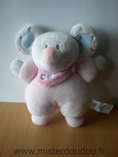 Doudou Souris Carrefour france Gris rose foulard 