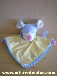 Doudou Souris Charly et compagnie Bleu jaune ecru rose 