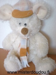 Doudou Souris Cmp Blanche avec écharpe et casquette Grand modele