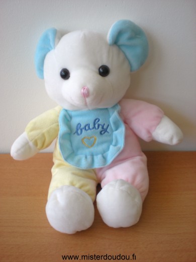 Doudou Souris Cp international Jaune rose bleu bavoir baby 