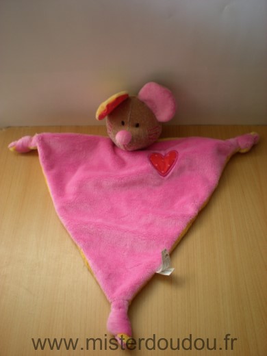 Doudou Souris Creativtoys Rose jaune coeur rouge 