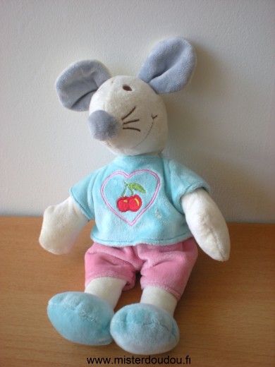 Doudou Souris Credit agricole Short rose tshirt bleu avec un coeur et cerises 