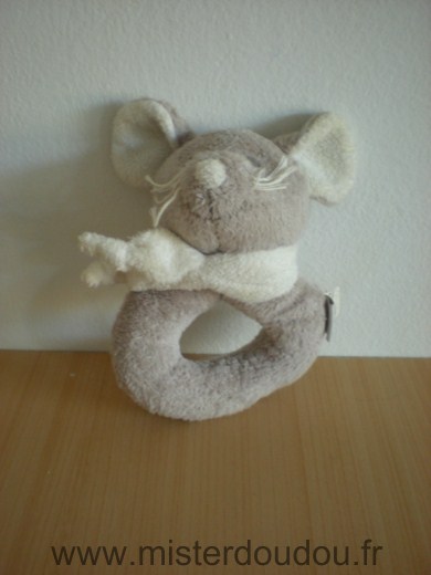 Doudou Souris Dimpel Gris echarpe blanche 