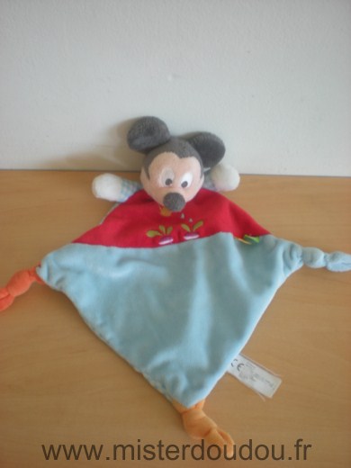 Doudou Souris Disney Bleu rouge radis arrosoir vichy bleu dessous 