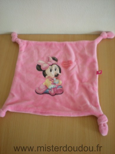 Doudou Souris Disney Carre rose motifs minnie et coeur 