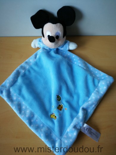 Doudou Souris Disney Mickey bleu blanc motif coccinelle 