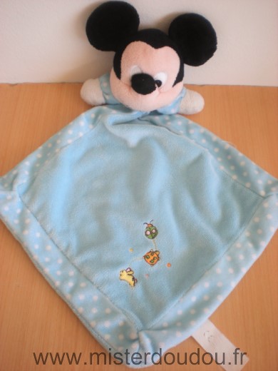 Doudou Souris Disney Mickey bleu pois blancs 