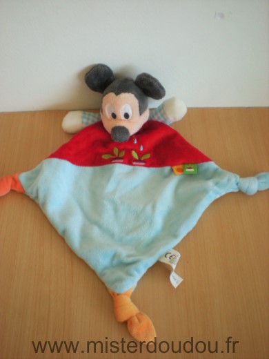 Doudou Souris Disney Mickey bleu rouge radis arrosoir vichy bleu dessous 