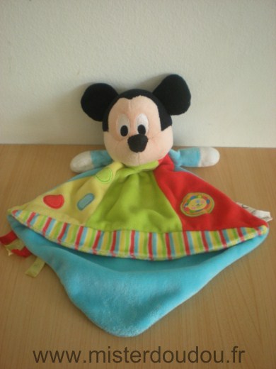 Doudou Souris Disney Mickey bleu vert rouge 