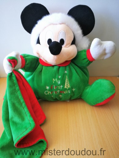 Doudou Souris Disney Mickey vert rouge mouchoir noel christmas 
