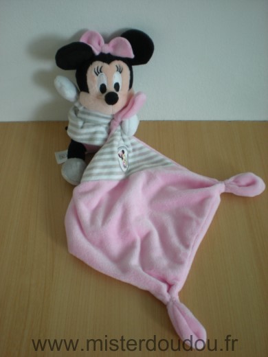 Doudou Souris Disney Minnie gris rose mouchoir rose nicotoy 