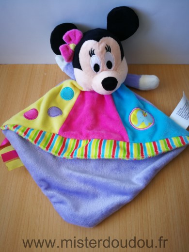 Doudou Souris Disney Minnie mauve bleu rose jaune 