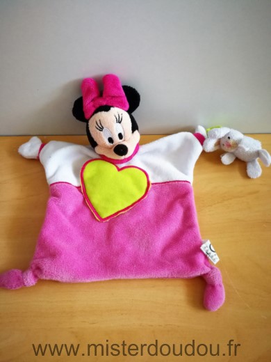 Doudou Souris Disney Minnie rose blanc coeur vert petit lapin 