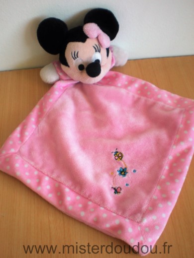 Doudou Souris Disney Minnie rose points blanc coccinelle fleur papillon 