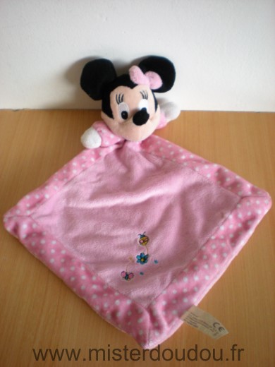 Doudou Souris Disney Minnie rose points blanc coccinelle fleur papillon 