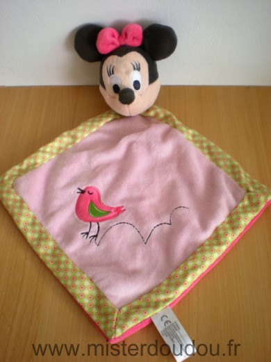 Doudou Souris Disney Minnie rose vert oiseau 
