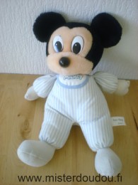 Doudou Souris Disney Rayé bleu blanc bavoir baby mickey Tête en peluche, corps en tissus