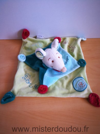 Doudou Souris Doudou et compagnie Filousine vert bleu 