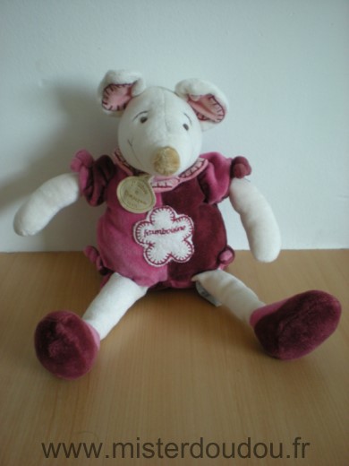 Doudou Souris Doudou et compagnie Framboisine rose blanc bordeau 