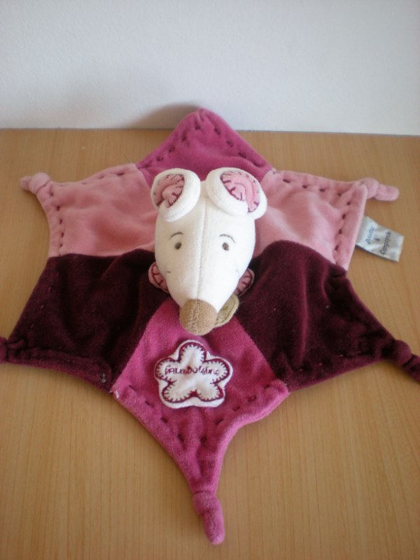 Doudou Souris Doudou et compagnie Framboisine rose blanc violet 