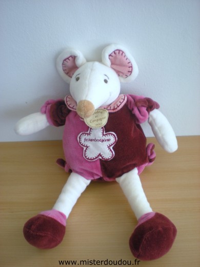 Doudou Souris Doudou et compagnie Framboisine rose bordeau blanc 
