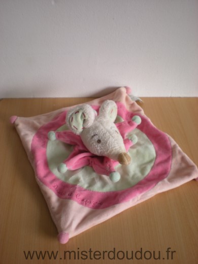 Doudou Souris Doudou et compagnie Leonie rose vert blanc 