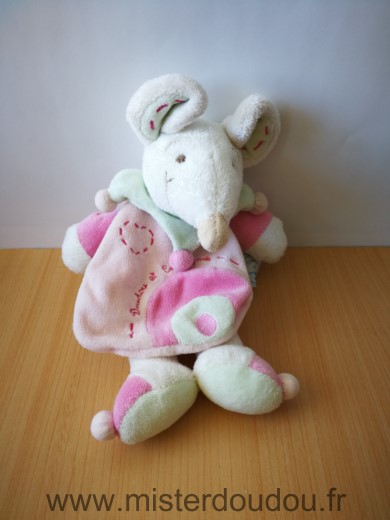 Doudou Souris Doudou et compagnie Leonie rose vert cape 