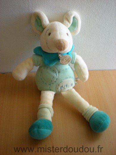 Doudou Souris Doudou et compagnie Missie blanc bleu turquoise 