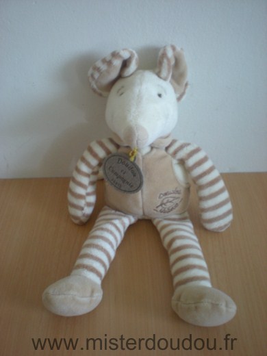 Doudou Souris Doudou et compagnie Nature rayé beige blanc 