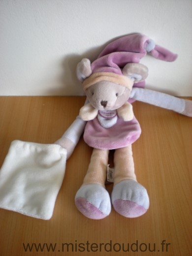 Doudou Souris Doudou et compagnie Pantin cape rose bonnet rose mouchoir blanc 