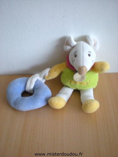Doudou Souris Doudou et compagnie Ptit doux vert jaune blanc avec bouée bleue 
