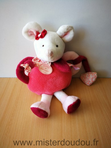 Doudou Souris Doudou et compagnie Rose blanc hochet clementine 