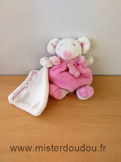 Doudou Souris Doudou et compagnie Rose mouchoir blanc cueillette 