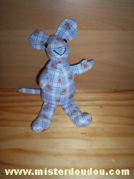 Doudou Souris Francoise saget Carreaux blanc bleu fleurs oranges 