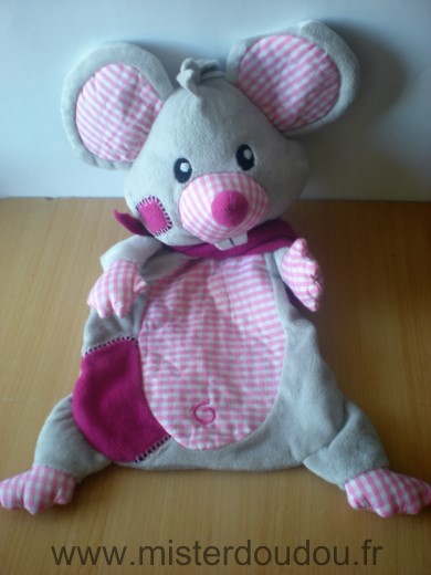 Doudou Souris Gingo biloba Sanodiane gris rose poche arriere range pyjama 