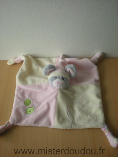 Doudou Souris Gipsy Rose blanc feuille verte 