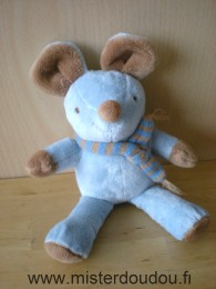 Doudou Souris Graine d éveil Bleu marron écharpe laine 