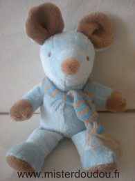 Doudou Souris Graine d éveil Bleu marron écharpe rayée bleu marron 