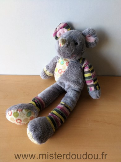 Doudou Souris Histoire d ours Gris mauve Tissus bouloché