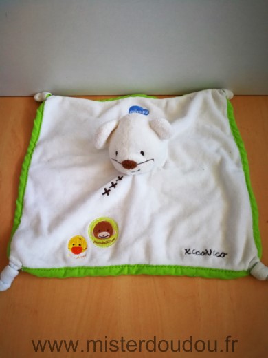 Doudou Souris Its imagical Blanc liseret vert kiconiko Dessous bouloché