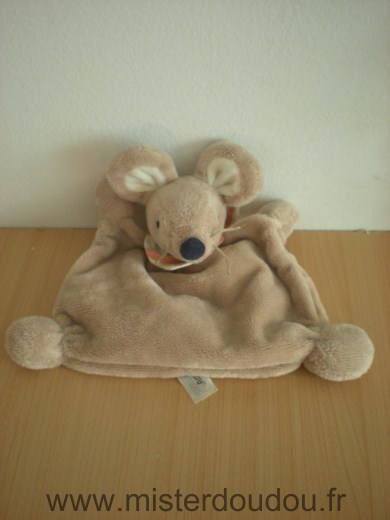 Doudou Souris Jollybaby Beige foulard et pouet dans le ventre 