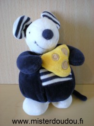 Doudou Souris Jollybaby Bleu marine blanc fromage jaune 