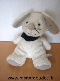 Doudou Souris Joual Blanc tissus eponge foulard bleu 