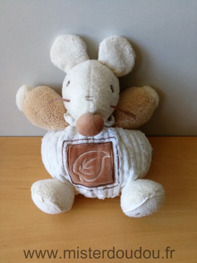 Doudou Souris Kaloo Blanc marron pure feuille 