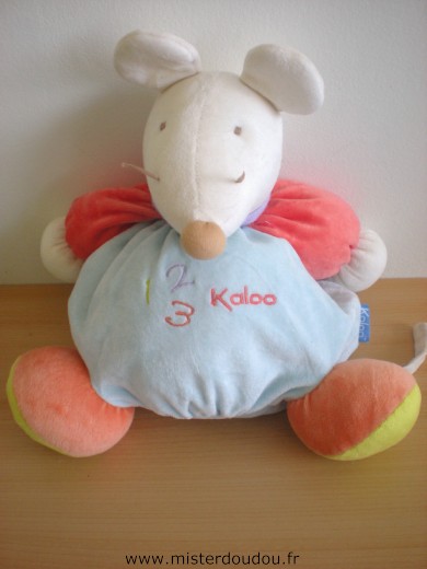 Doudou Souris Kaloo Bleu rouge orange 123 Bruit papier dans la 
patte pouet pouet 
dans la main