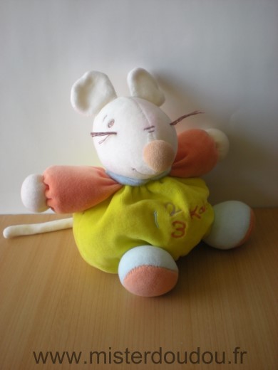 Doudou Souris Kaloo Jaune orange blanc 123 