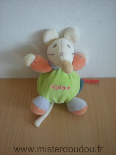 Doudou Souris Kaloo Mini doudou vert orange Avec un ruban dans le dos pour suspendre