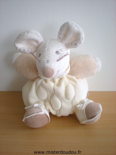 Doudou Souris Kaloo Sable blanc beige  feuille 