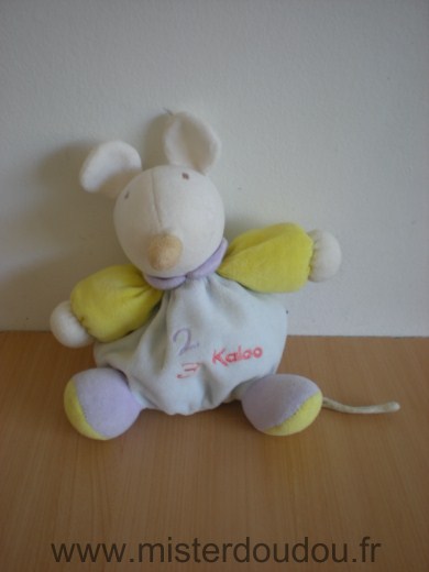 Doudou Souris Kaloo Vert bleu mauve 123 Nez et queue un peu usés